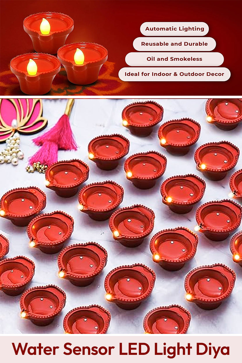 Diya LED Water Sensor - Safe, Smokeless & Reusable Ambient Lights (Pack of 12/24)