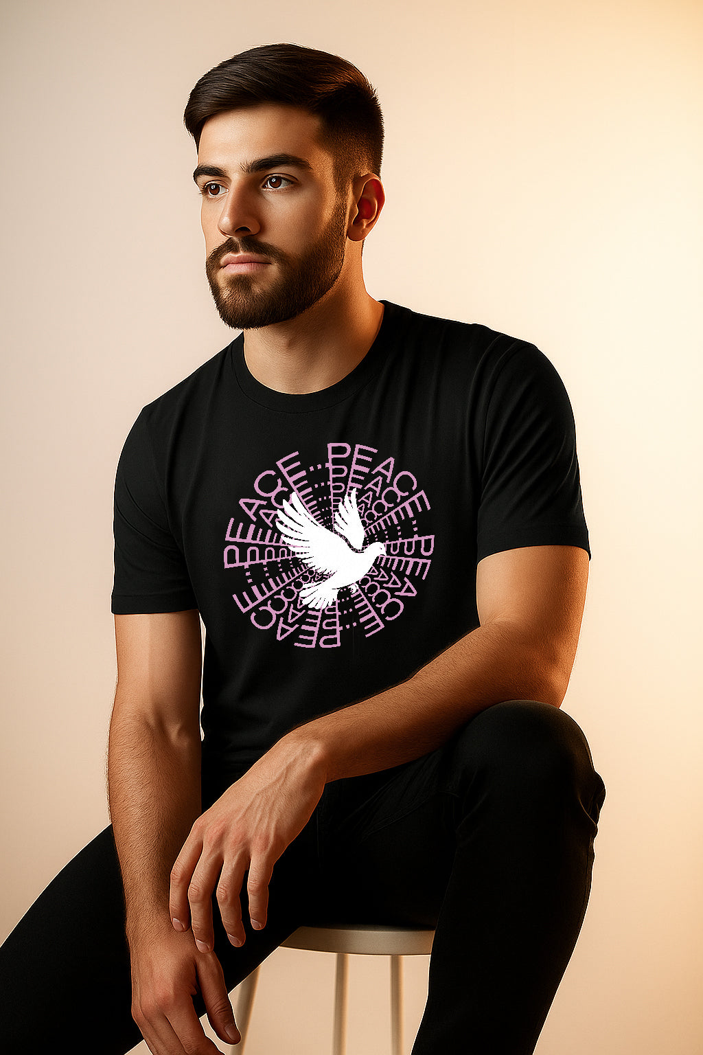 Peace | Graphic Printed Classic Crew Cotton T-Shirt