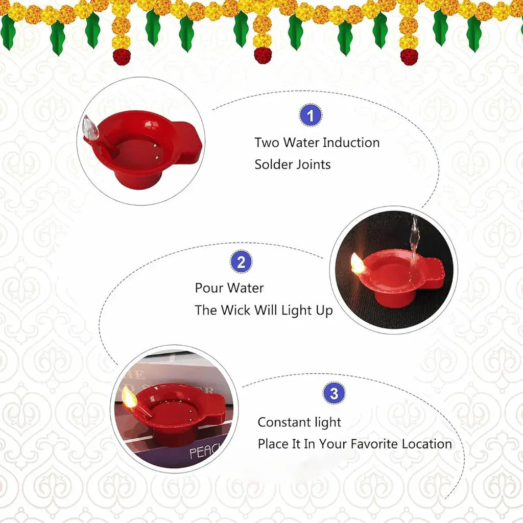 Diya LED Water Sensor - Safe, Smokeless & Reusable Ambient Lights (Pack of 12/24)