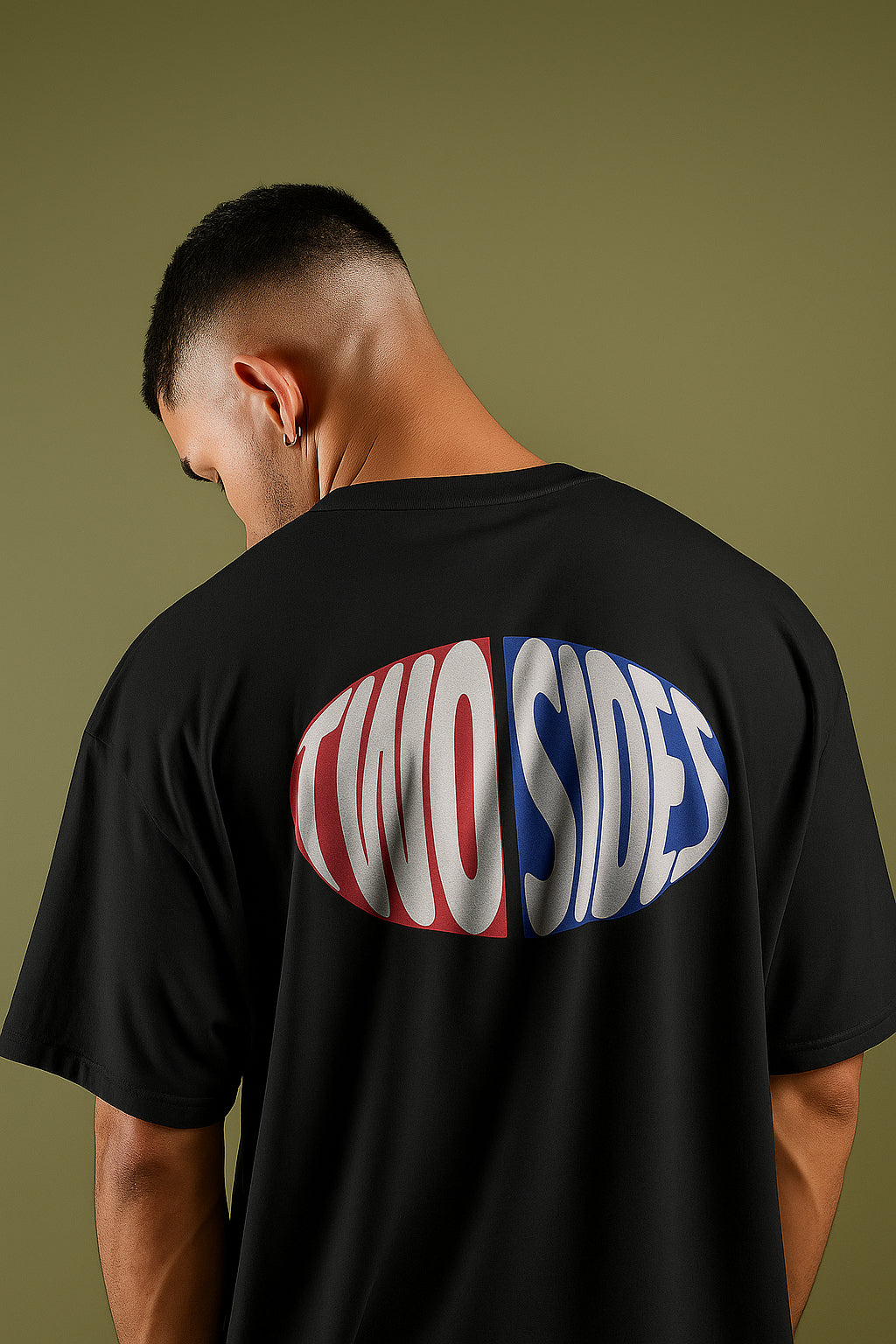 Two Sides | Men Graphics Printed Terry Oversized T-Shirt
