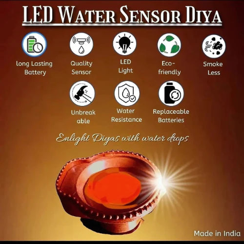 Diya LED Water Sensor - Safe, Smokeless & Reusable Ambient Lights (Pack of 12/24)